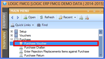 fmcg purchase voucher menu